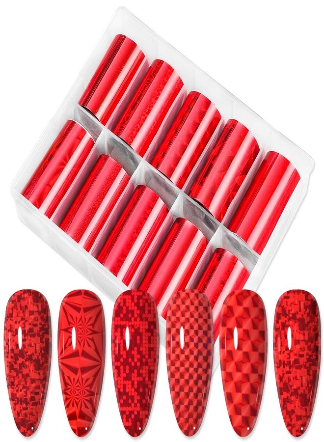 JERCLITY 10 Rolls Red Nail Foil Transfer Sticker Kit Nail Foil Sheets Red Solid Color Foil Nail Art Decals Nail Foil Transfer Stickers Foil Nail Wraps for Foil Nail Art - Image 1